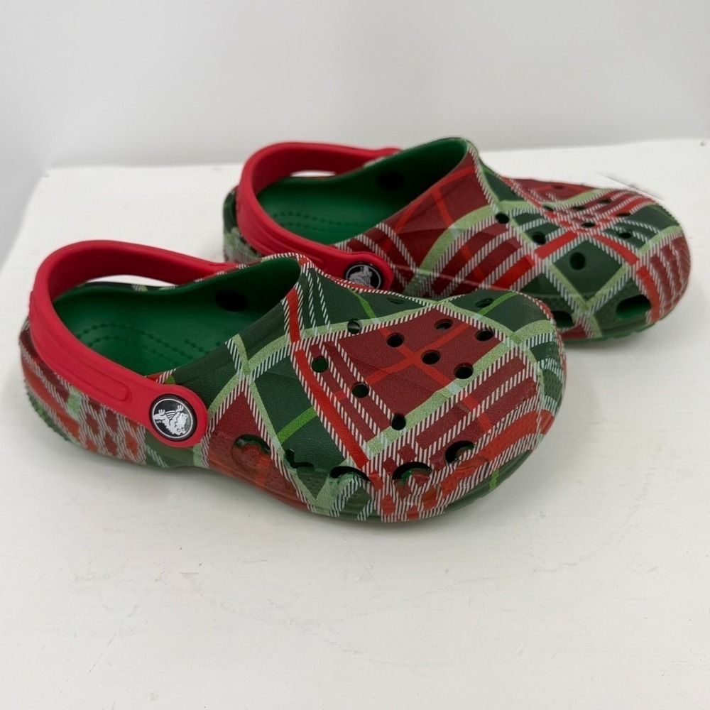 Crocs Kids Christmas Plaid C12 Clogs Red Green Holiday Slip On Shoes - Picture 4 of 12